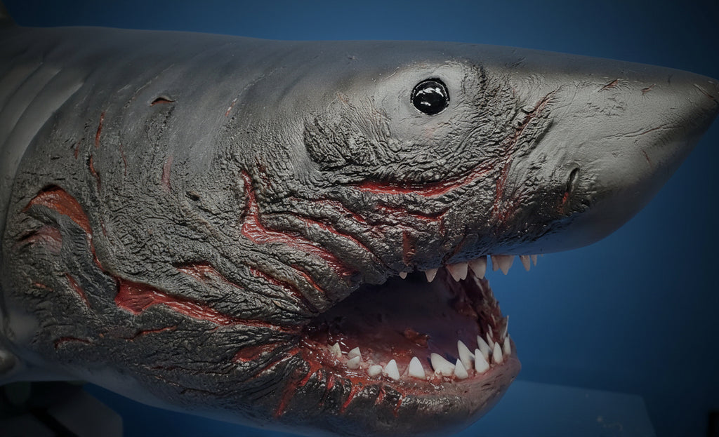Close-up of a shark with a blue sky background jaws 2 shark brucette