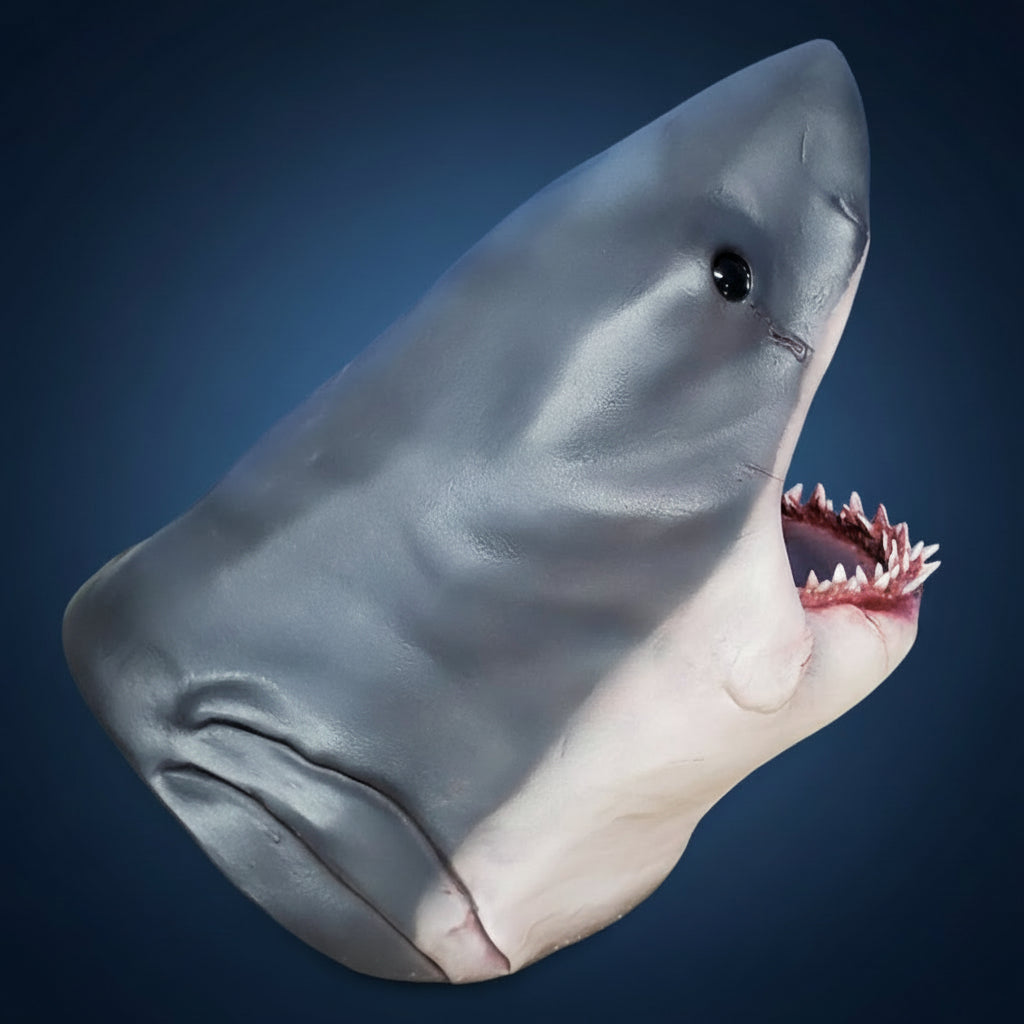 Shark cake with open mouth on a blue background. jaw bruce shark
