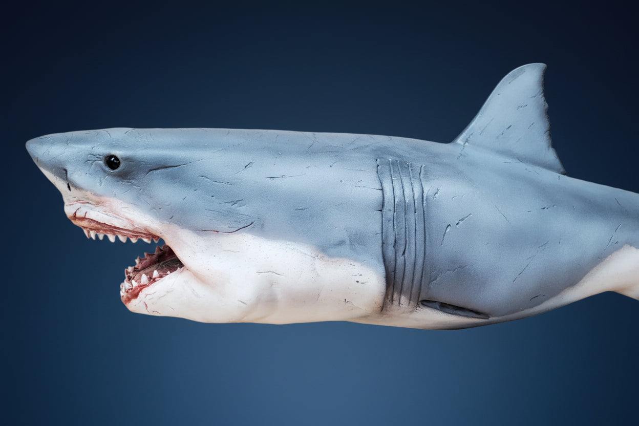 Model of a shark . great white shark attack