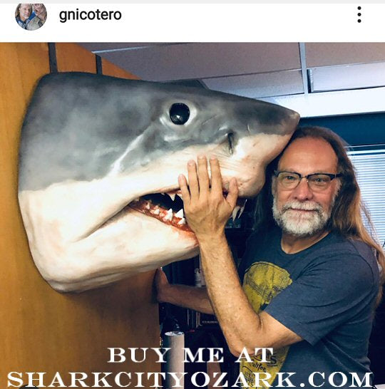 Greg Nicotero holding sharkcityozark.com great white shark