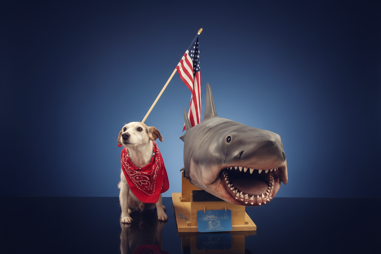Professional shark, dog, and flag image jaws shark