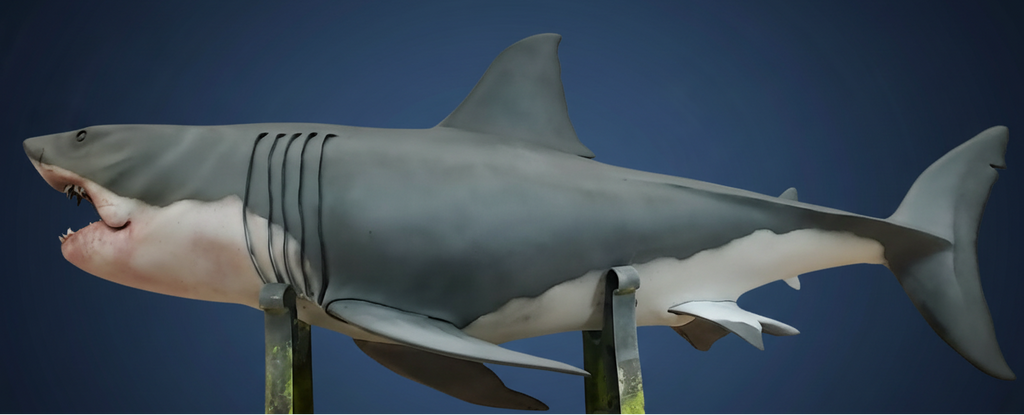 Shark replica with dark blue gradient background