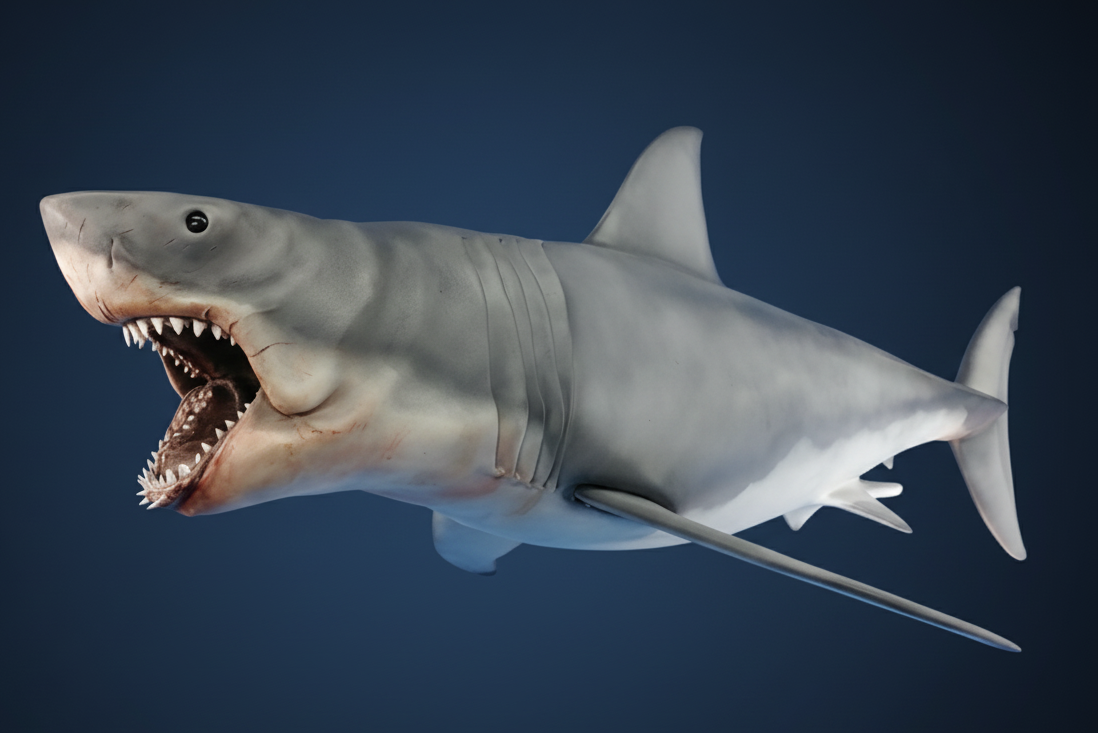 Shark sculpture on bright gradient blue background jaws shark