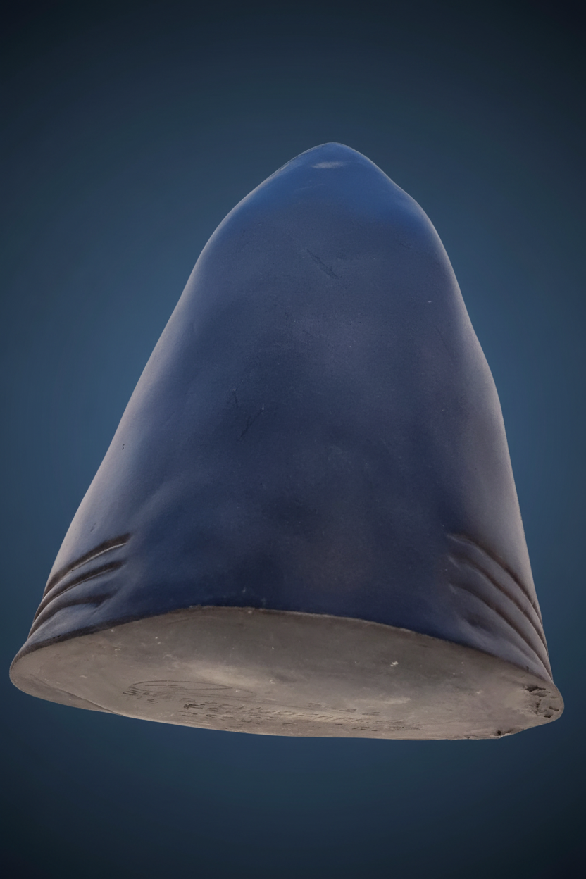 Shark sculpture with dark blue gradient background