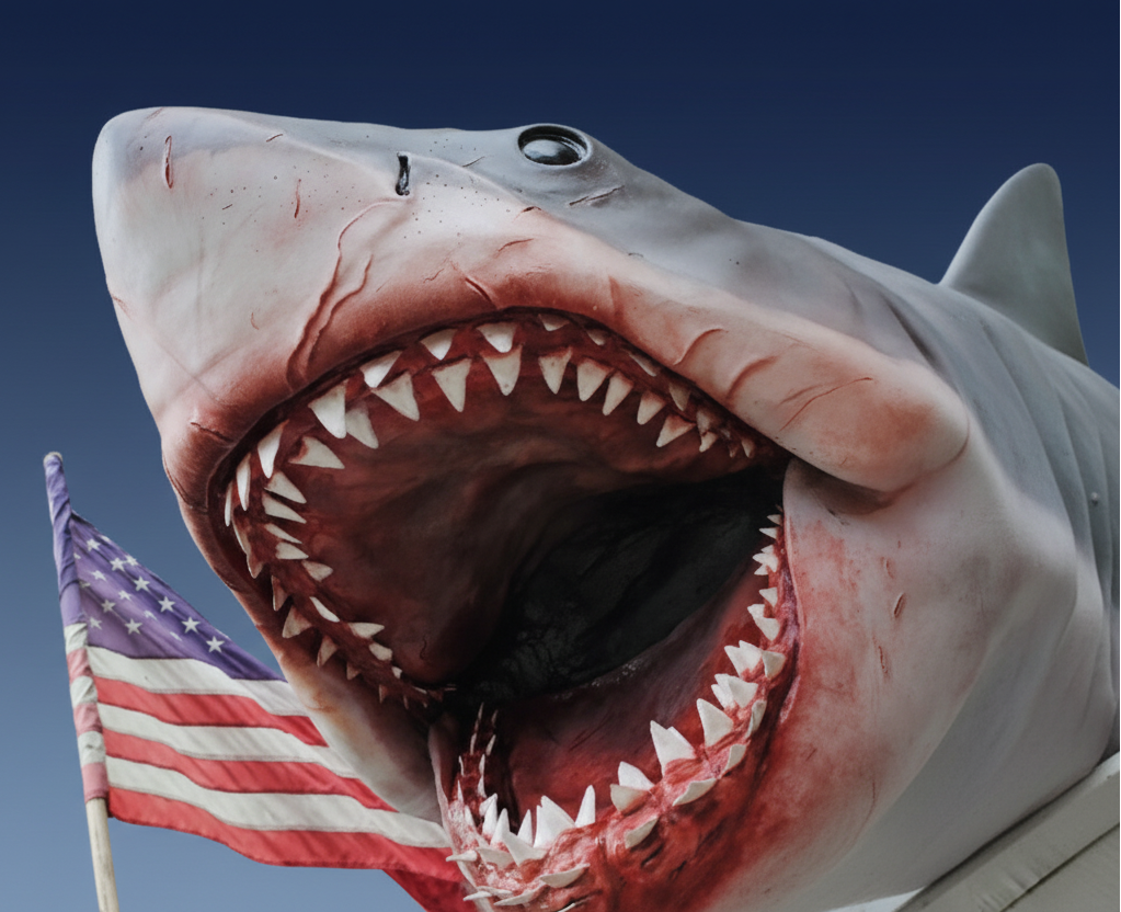 Shark with flag on dark blue gradient